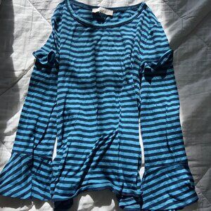Loft Size Medium Bell Sleeve Striped Top